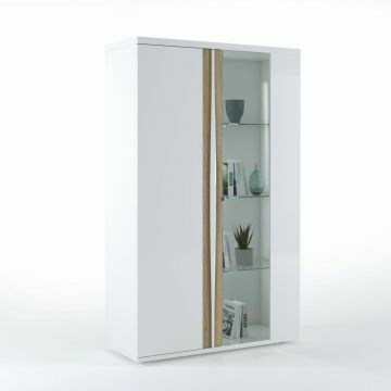 SCI_22SA3720 | STEADY blanc - chêne- argentier vitrine 110cm avec 2 portes éclairage Led inclus | Belfurn
