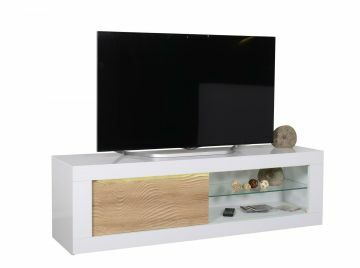 SCI_16SR3310 | Cusco  - tv meubel 170cm met led in witte hoogglanslak met eiken front | Belfurn