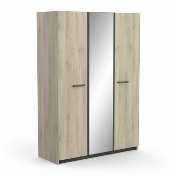 Kasten met draaideuren Watson Kledingkast 3 deuren en 1 spiegel Bruin 51x133 cm – stijlvol en praktisch