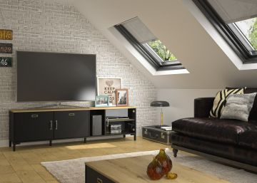 DI_1E17072 | Manchester - tv meubel van 190 cm kleur zwart met helvezia eik | Belfurn