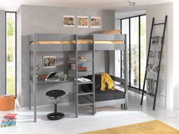 VI-PIOLZB17 | Lit mezzanine Veron 90x200 cm gris avec bureau et fauteuil extractable | Belfurn