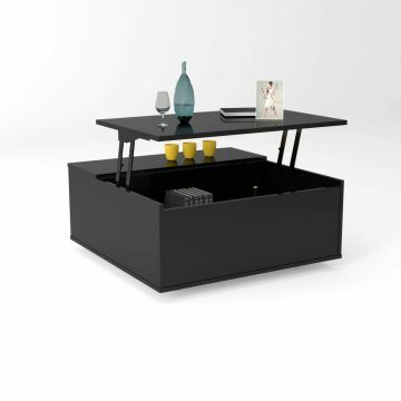 SCI_19SD2920 | Glossy zwart - Vierkante salontafel met liftsysteem 90x90cm in hoogglanslak | Belfurn
