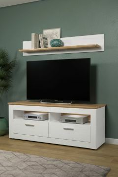 TE_196131657 | Shade - tv meubel 148x59cm in een dekor van wit gekalkt grenen en eik | Belfurn