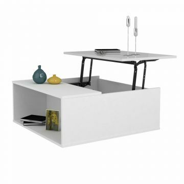 SCI_19SC2920 | Glossy blanc - table basse carrée avec plateau relevant en laque brillante 90x90cm | Belfurn