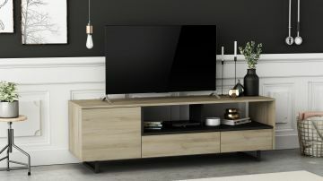 DE_ 285622 | Harvey meuble tv de 148x46cm en décor chêne et noir | Belfurn