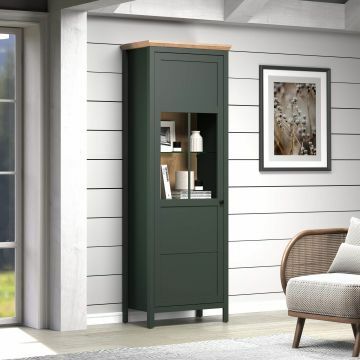 TE_220913104 | Stanton - colonne vitrée meuble de rangement 69x198x39cm en vert foncé et chêne evoque | Belfurn