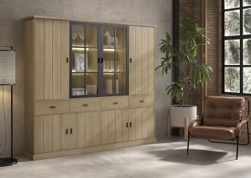 Karoline chêne - grande paroi murale 4 portes 233 cm avec éclairage LED