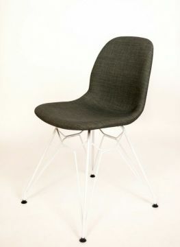 CHA_Masfabgr_dahlwhi | Chaise design MAS coque en tissu gris-piétement dahlia blanc | Belfurn
