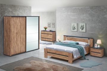 O01_erwincomp240 | erwin chambre a coucher 5 elements avec une armoire de 240 cm portes coulissantes coloris décor chêne français | Belfurn