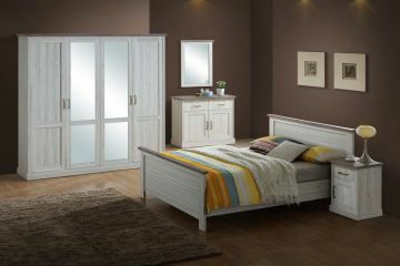 O01-ellacomb1 | chambre à coucher 4 éléments Ella coloris chêne blanchi avec armoire 4 portes ouvrantes | Belfurn