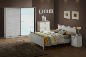 O01-ellacomb2 | chambre à coucher 4 éléments Ella coloris chêne blanchi avec armoire à portes coulissantes | Belfurn