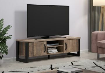 TE_2029320C5 | Emile - meuble TV 166x50cm en décor manguier avec pieds noirs | Belfurn