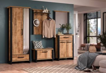Enna – Garderobeset 4-delig in mango/zwarte decorafwerking – 249 x 195 x 39 cm