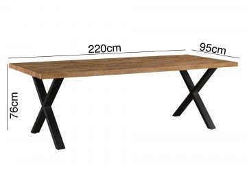 Eetkamertafel en stoelen Eetkamertafel 220x95cm elegant in canada eik decor met kruispoot in zwart metaal Bruin zwart 220x95 cm – stijlvol en praktisch