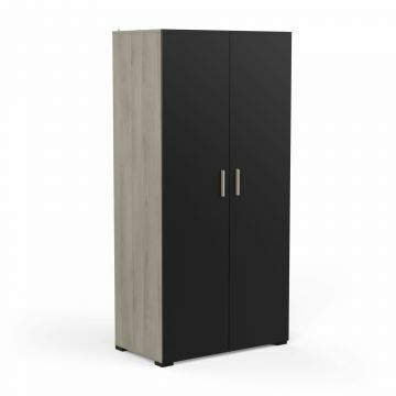 DE_385284 | Izzy noir-chêne - armoire 2 portes 1/2 penderie et 1/2 lingère - 90x190cm | Belfurn