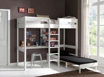 VI-PIOLZB14 | Lit mezzanine Veron 90x200 cm blanc avec bureau et fauteuil extractable | Belfurn