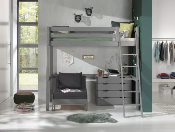 VI-PICOMZ901734 | Mezzanine vienna  90 x 200cm gris avec canapé-lit et commode tiroirs | Belfurn
