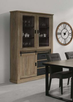 D07_hugo-vit2 | Hugo industriele eik - vitrine 2 deuren  134cm | Belfurn