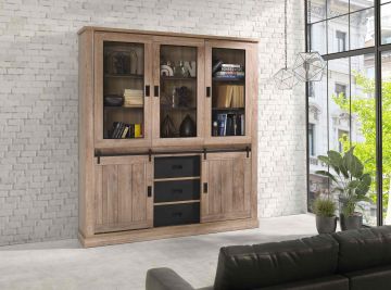 D07_hugo-vit3 | Hugo chêne industriel - argentier -vitrine  3 portes  190cm | Belfurn