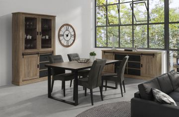 D07_hugo-set1 | Hugo industriele eik - 3 delige set: dressoir + 2 deurs vitrine + tafel 180cm | Belfurn