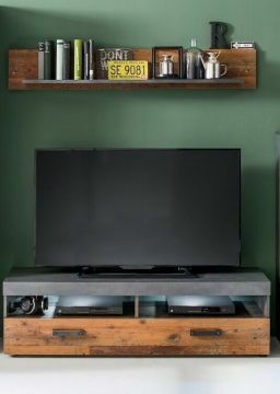 TE_187931623 | Ensemble meuble tv avec étagère murale en finition bois ancien et gris matera | Belfurn