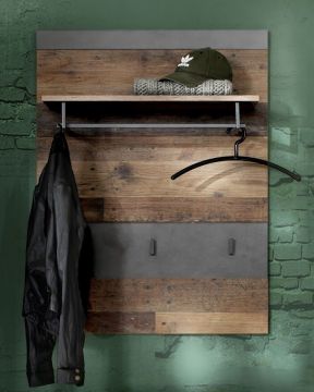 TE_187944223 | Indy - wandkapstok garderobe inkomhal vestiaire 80x106 cm - decor oud hout met grijs | Belfurn