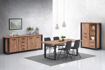 O01_ester-comp190XBA | Salle à manger estherela en décor bois de manguier avec meuble bar et table 190 pied-croix | Belfurn