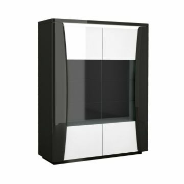 SCI_19SB4020 | TIAGO noir-blanc laqué - argentier vitrine 130cm avec 2 portes éclairage Led inclus | Belfurn
