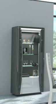 SCI_19SA3910 | TIAGO gris-blanc laqué - colonne 70cm avec 1 glasdeur léclairage Led inclus | Belfurn