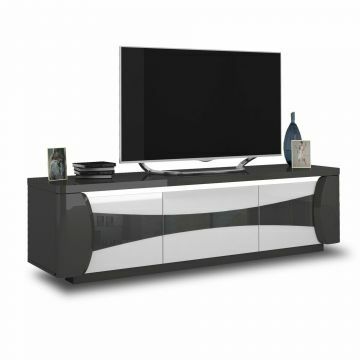 SCI_19SA3330 | TIAGO gris-blanc laqué - meuble tv hifi 180cm avec 3 portes éclairage Led inclus | Belfurn