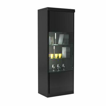 SCI_19SD3910 | Glossy zwart - Vitrinekast - kolomkast 1 deur 65cm in hoogglanslak | Belfurn