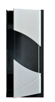 SCI_14SO3710 | Eclips colonne de rangement 70cm en décor bois antracite et porte mi-vitrée en blanc laquée | Belfurn