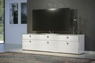 TE_195285201 | Infinity - meuble tv 220 cm  en laque blanche avec des profils chromé | Belfurn
