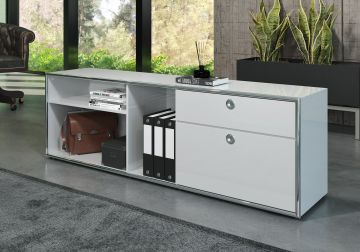 TE_195270721 | Infinity - mobilier de bureau - meuble bas largeur 183 cm pour bureau en laque gris-claire avec des profils chromé | Belfurn