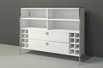 TE_195255001 | Infinity - Barkast highboard highboard met wijnrek  in witte hoogglanslak met chromé profielen | Belfurn