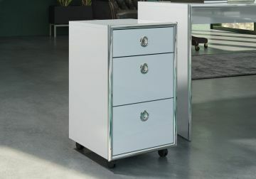 TE_195250921 | Infinity - mobilier de bureau - caisson à tiroirs sur roulettes en laque gris-claire avec des profils chromé | Belfurn