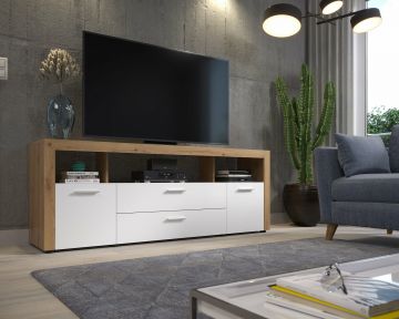 TE_213832091 | DURA - Tv meubel 181cm breed in eik met mat wit front | Belfurn