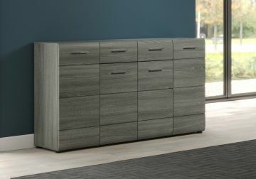 TE_189887021 | LINE - commode - lage opbergkast 4 deuren en 1 lade 160cm in melamine donker grijze eik | Belfurn