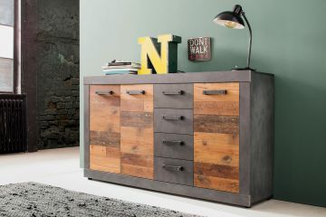 TE_187987023 | indy dressoir  151 cm décor vieux bois usé et métal gris | Belfurn