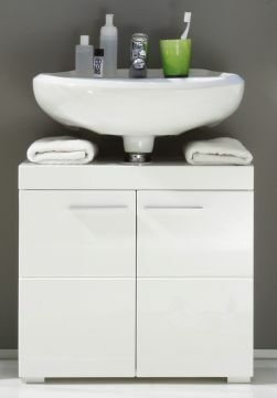TE_139330101 | Meuble de salle de bain sous lavabo Amanda -façade en MDF blanc brillant et cadre en mélamine blanche- 60 x 56cm | Belfurn
