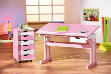IL99800350 | Bureau enfant -table dessinateur CECILIA en rose pour filles plateau règlable et inclinable en hauteur | Belfurn