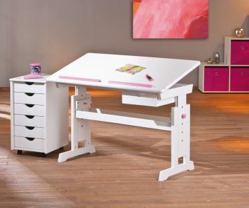 IL40100500 | Bureau enfant -table dessinateur BARU en bois massif blanc plateau règlable et inclinable en hauteur | Belfurn
