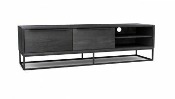I02-TOUTV-150/BL | Toulon meuble tv 150 cm en manguier laqué noir sur châssis en métal | Belfurn