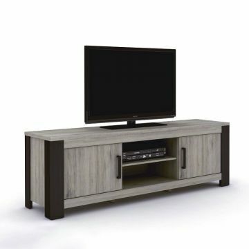 I02-METTV-170 | Metz meuble tv 170cm dans un décor de gris rustique et panneaux latéraux noirs | Belfurn