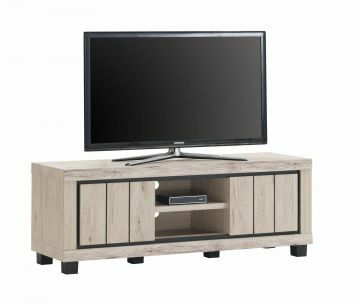 O01_EC60144 | Meuble tele Eureka 145cm en chêne nature avec des lignes contrastées noires | Belfurn