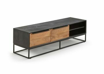 I02-TOUTV-150/NBL | Toulouse meuble tv 150 cm en manguier laqué noir et façes brun nature sur un châssis en métal | Belfurn