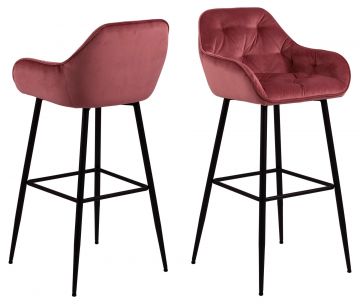 ACT- 0000090454 | Bjork lot de 2 chaises de bar, hauteur d'assise 76 cm tissu velours VIC-76 vieux rose - pieds acier noir | Belfurn