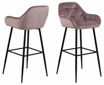 ACT- 0000090451 | Bjork lot de 2 chaises de bar, hauteur d'assise 76 cm tissu velours VIC-18 rose - pieds acier noir | Belfurn