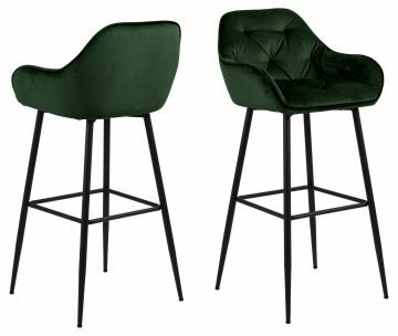 ACT- 0000090453 | Bjork lot de 2 chaises de bar, hauteur d'assise 76 cm tissu velours VIC-68 forêt vert - pieds acier noir | Belfurn