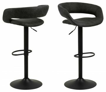 ACT- 0000085634 | Nade lot de 2 chaises de bar tissu Preston-96 anthracite - pied noir règlable en hauteur 59-80cm | Belfurn